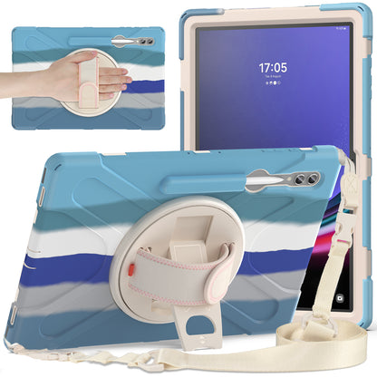 For Samsung Galaxy Tab S9 Ultra X910  /  S8 Ultra X900  /  X906 PC+Silicone Tablet Case Hand Band Kickstand with Shoulder Strap