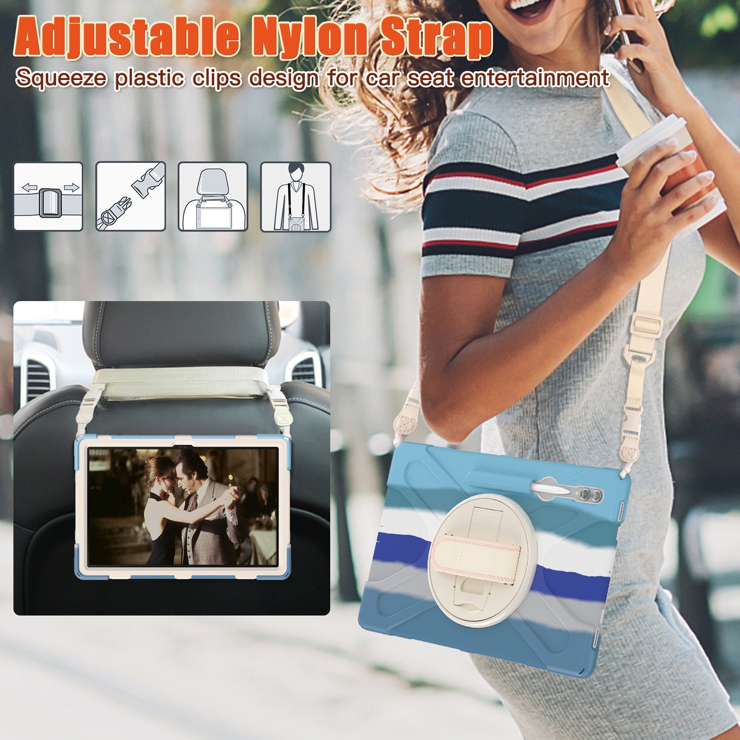 For Samsung Galaxy Tab S9 Ultra X910  /  S8 Ultra X900  /  X906 PC+Silicone Tablet Case Hand Band Kickstand with Shoulder Strap