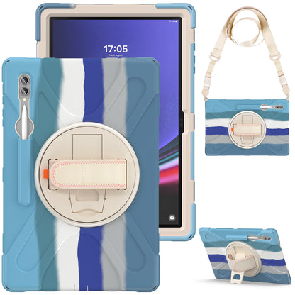 For Samsung Galaxy Tab S9 Ultra X910  /  S8 Ultra X900  /  X906 PC+Silicone Tablet Case Hand Band Kickstand with Shoulder Strap