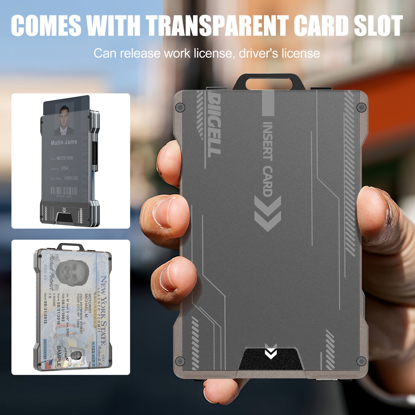 BIIGELL KB001 RFID Blocking Metal Card Holder Credit Card Storage Case with Money Clip