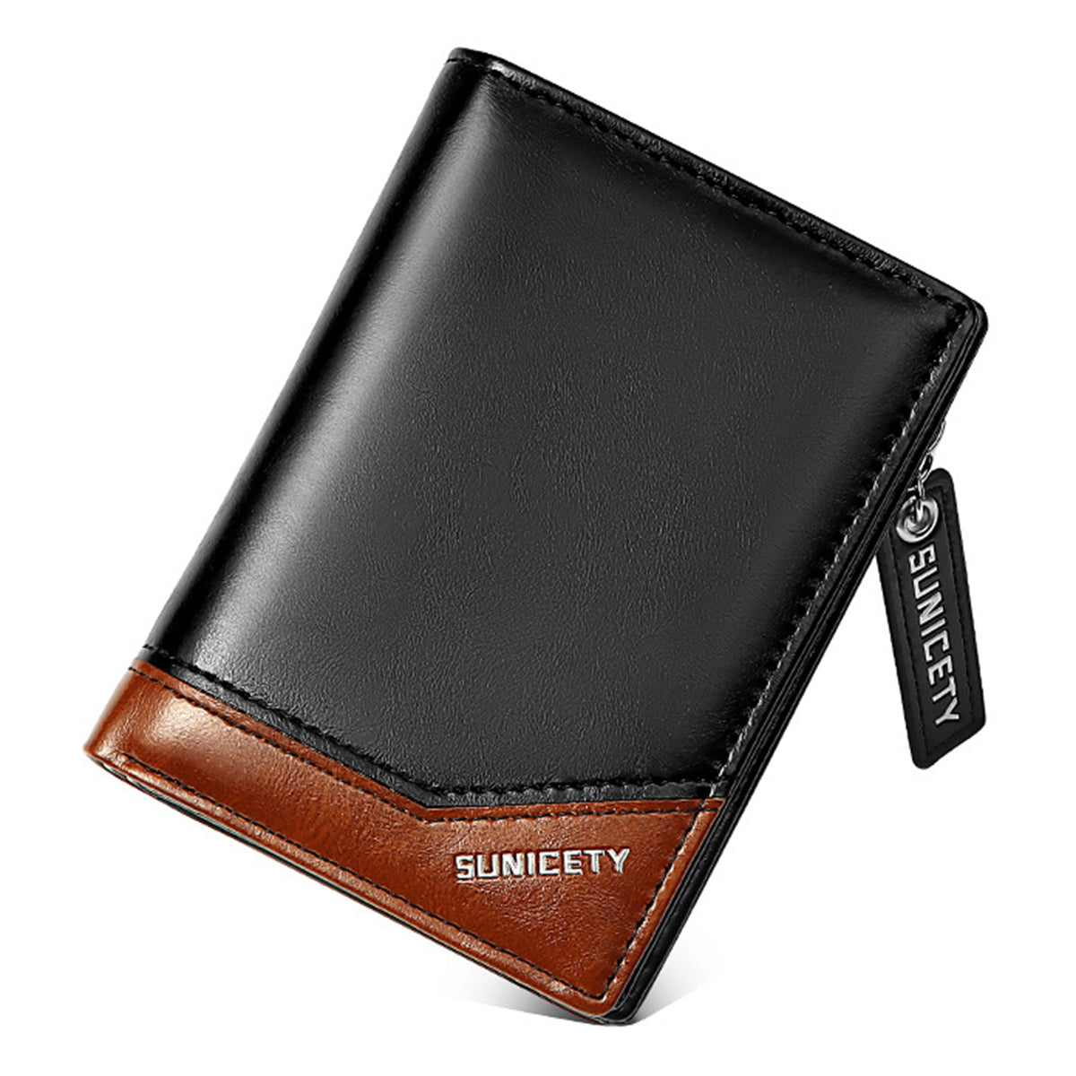 SUNICETY PU Leather Men Folding Short Wallet RFID Blocking Cards Cash Holder Bag with Zipper Pocket