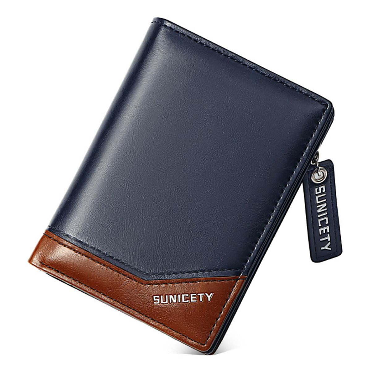 SUNICETY PU Leather Men Folding Short Wallet RFID Blocking Cards Cash Holder Bag with Zipper Pocket