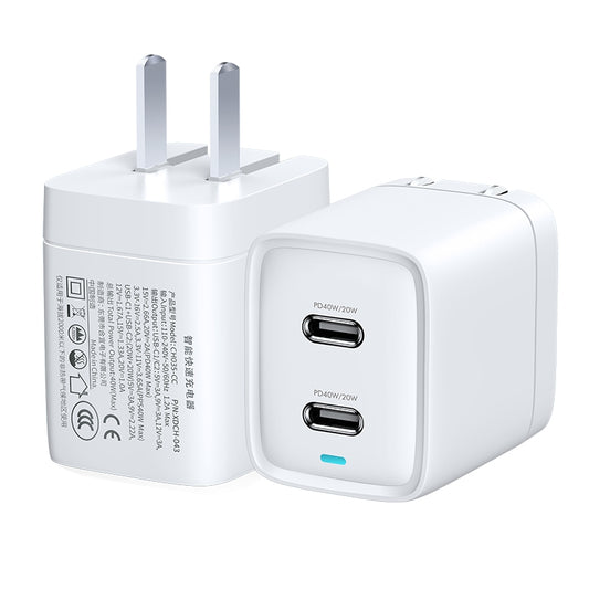 XUNDD XDCH-043 40W PD Fast Charging GaN Phone Charger Fireproof PC Dual Type-C Wall Charger