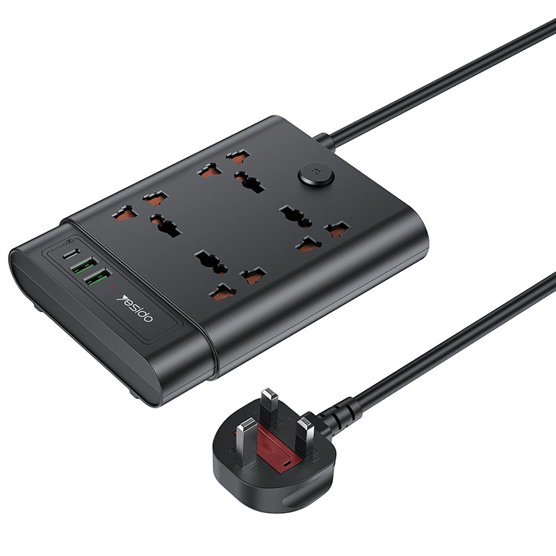 YESIDO MC11 2650W Power Strip 4 UK Sockets + PD + 2 USB Ports Multifunction Power Socket