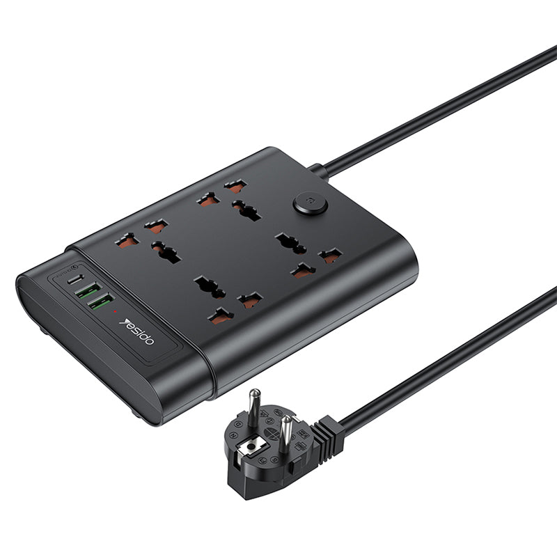 YESIDO MC11 2650W Power Strip 4 UK Sockets + PD + 2 USB Ports Multifunction Power Socket