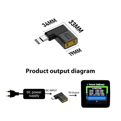 65W DC Square to USB Type-C PD Power Adapter Female to Male Converter for Mobile Phone / Tablet / Laptop