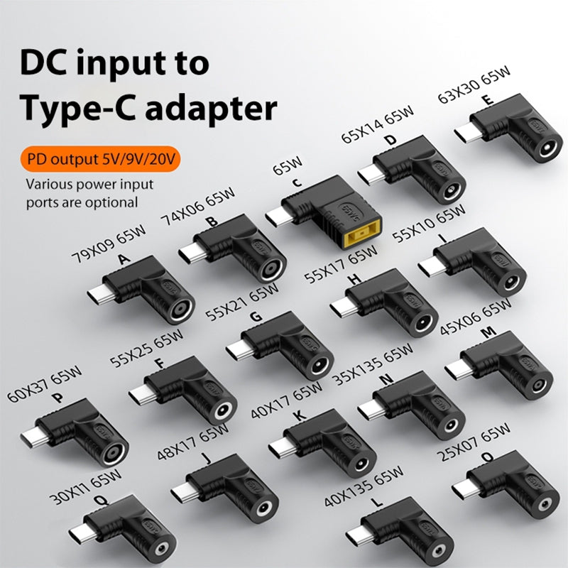 65W DC Square to USB Type-C PD Power Adapter Female to Male Converter for Mobile Phone / Tablet / Laptop