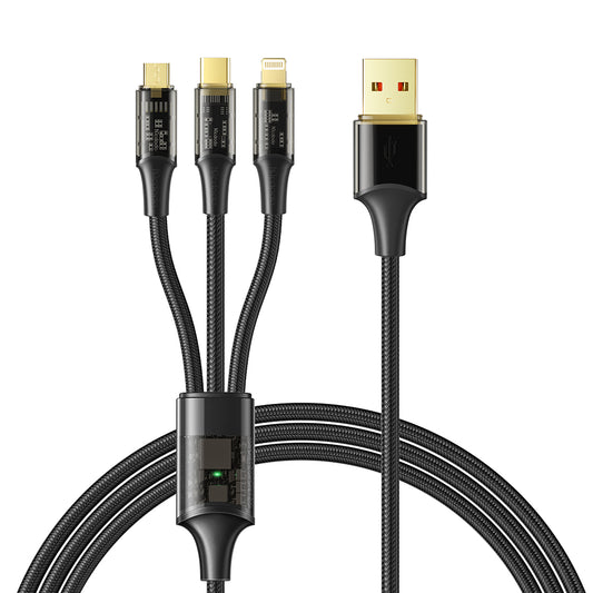 MCDODO CA-3330 MDD 1.2m 3-in-1 100W Transparent Fast Charging Cable Lightning+Micro USB+Type-C Data Cord