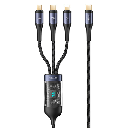 USAMS US-SJ600 U83 1.2m USB-C to Lightning / Type-C / Micro 3-in-1 Transparent Digital Display PD 100W Fast Charging Data Cable