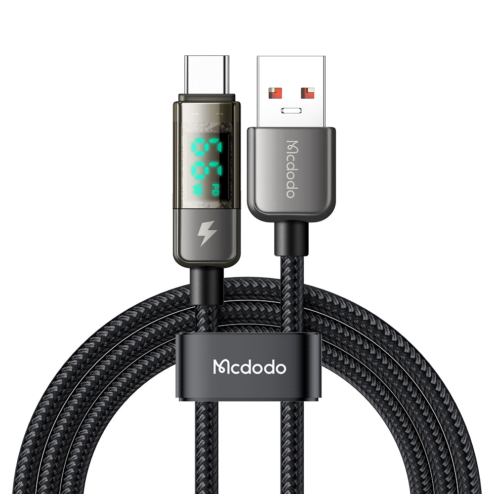 MCDODO CA-3630 1.2m 100W High Power Digital Display Auto Power Off USB-A to Type-C Transparent Data Cable