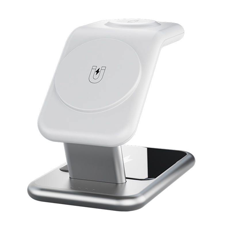 Y10 3-in-1 15W Magnetic Wireless Charger, for iPhone 12  /  13  /  14 Series  /  iWatch  /  AirPods Alloy+PC Desktop Charging Stand