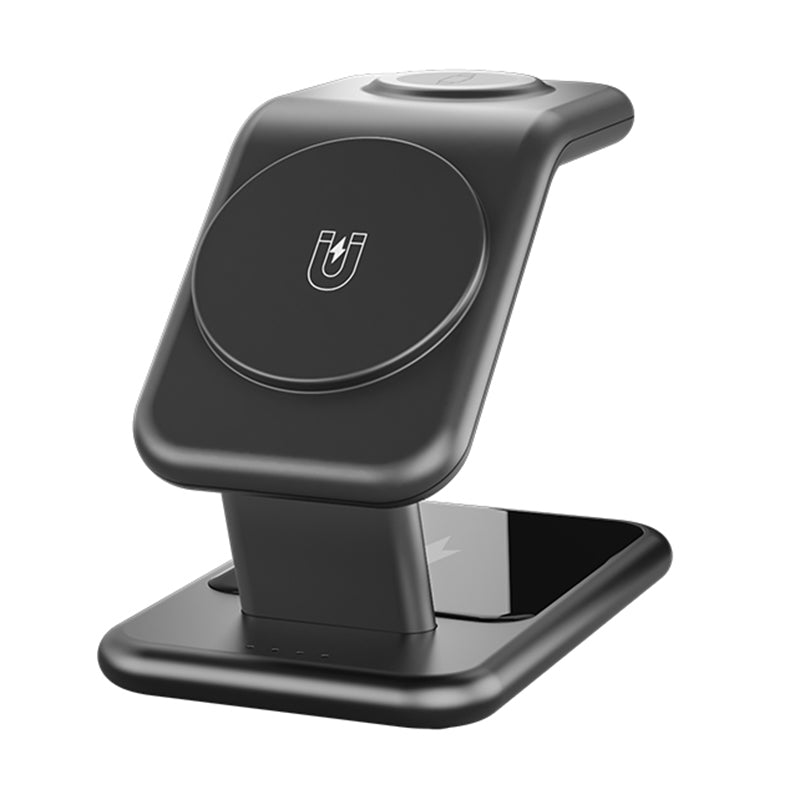 Y10 3-in-1 15W Magnetic Wireless Charger, for iPhone 12  /  13  /  14 Series  /  iWatch  /  AirPods Alloy+PC Desktop Charging Stand