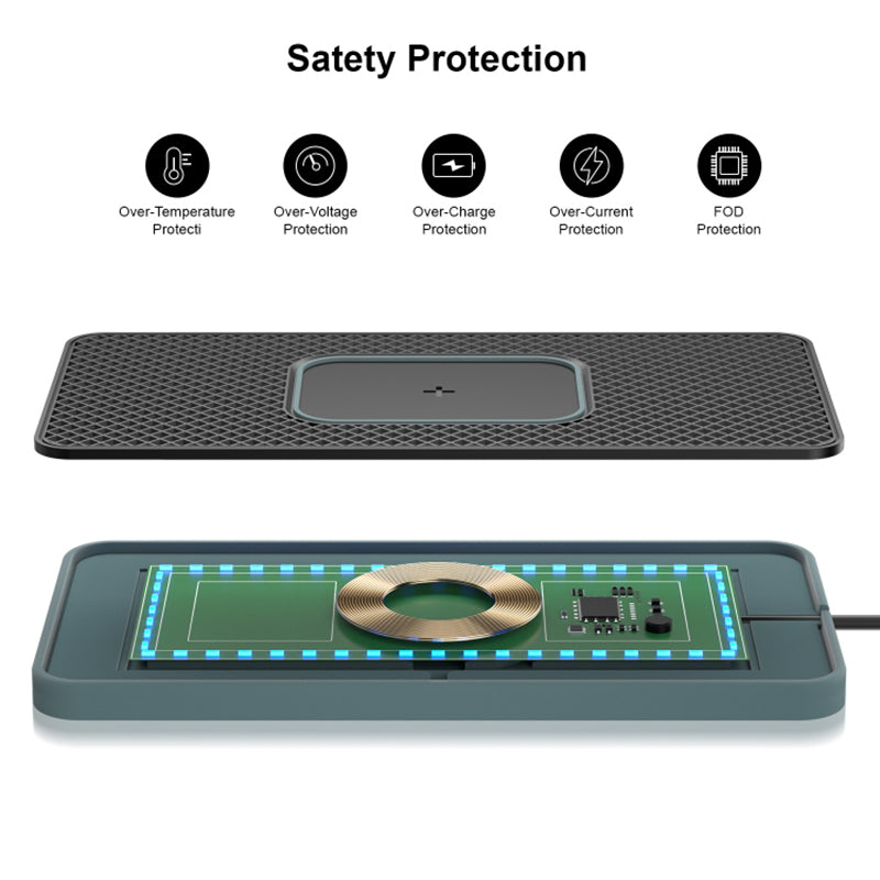 Ambient Light Car 15W Cellphone Wireless Charger Non-Slip Mat Auto SUV Charging Pad with 0.3m USB Cable