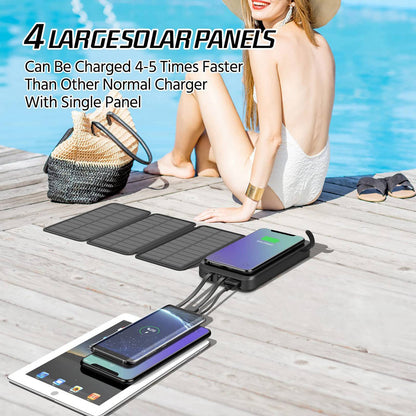 SY-L3S4W PD 20W 16000mAh Foldable Solar Panel Power Bank Wireless Charger Phone External Battery with Built-in Lightning  /  Type-C  /  USB Cable