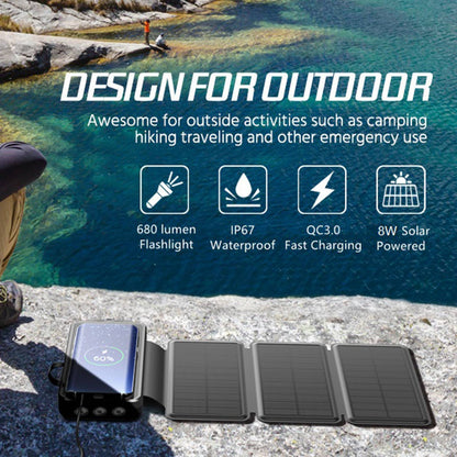 SY-L3S4W PD 20W 16000mAh Foldable Solar Panel Power Bank Wireless Charger Phone External Battery with Built-in Lightning  /  Type-C  /  USB Cable