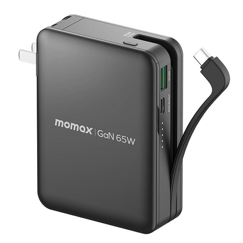 MOMAX ONEPLUG IP95A 15000mAh 65W Fast Charging Power Bank Portable GaN Phone Charger with Built-in Cable, CN Standard Plug