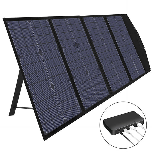 120W 18V Four-fold Foldable Solar Panel Kickstand Design DC+2xUSB+Type-C Outputs Portable Charger for Outdoor Camping Hiking