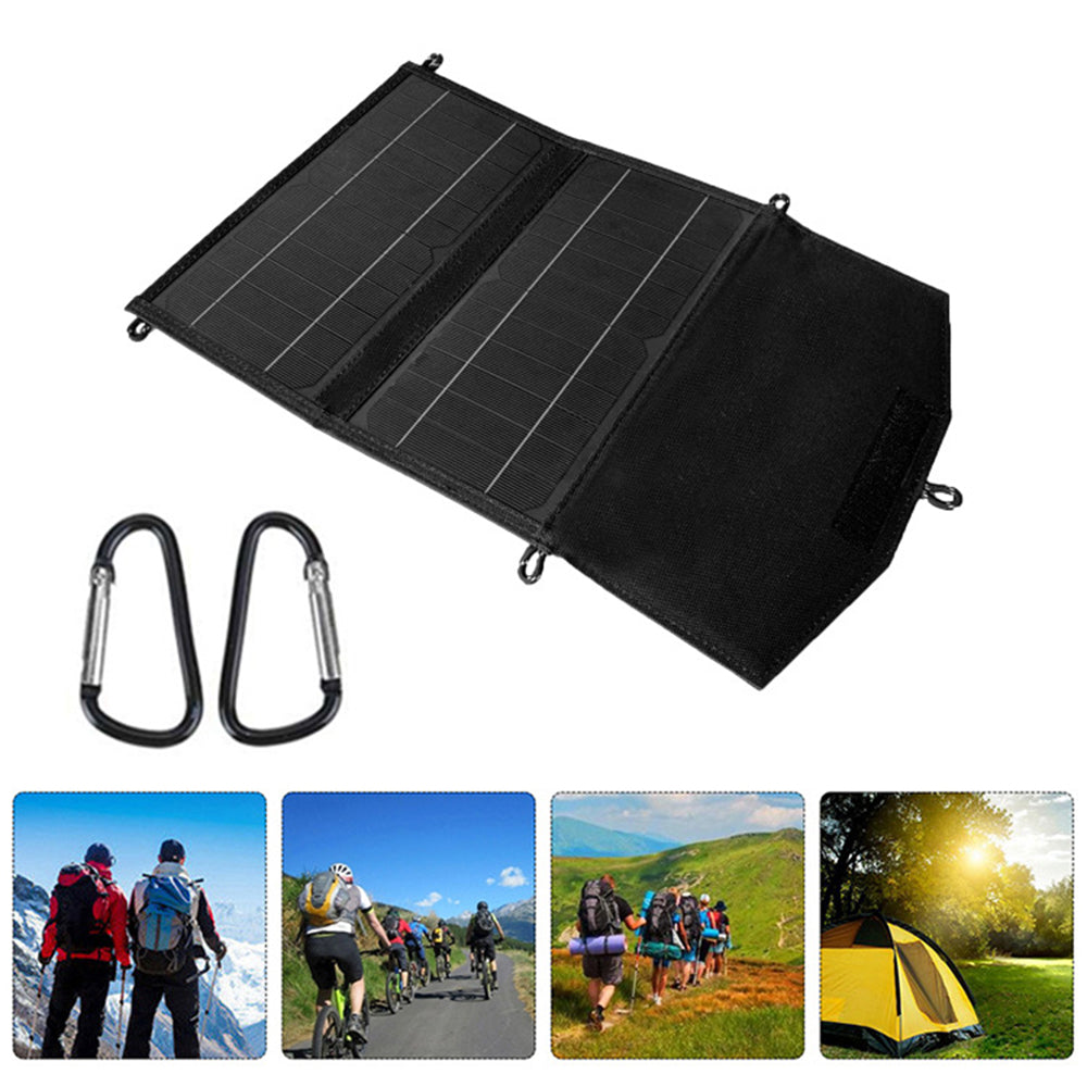 Dual USB Outputs Solar Panel Monocrystalline Silicon 15W Charger Folding Bag for Hiking Camping