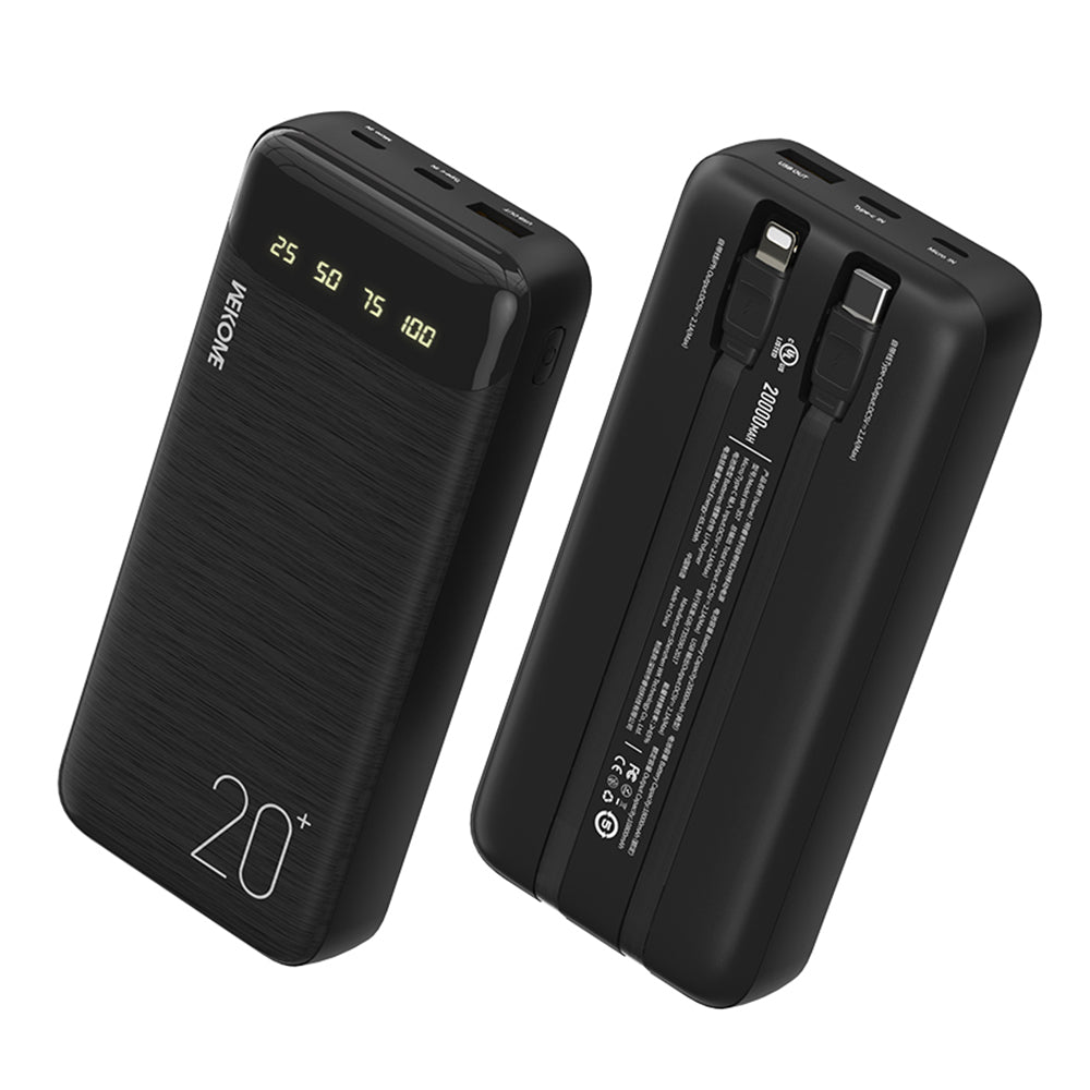 WEKOME WP-357 Minre Series 20000mAh Phone Power Bank External Battery Charger with Built-in Type-C / Lightning Cable