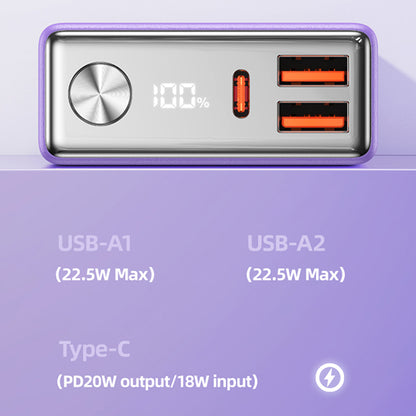 USAMS US-CD192 Nebula Series PD 20W + QC3.0 Digital Display Fast Charging ABS Power Bank 22.5W 10000mAh Phone External Battery