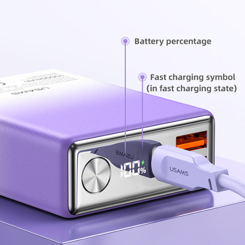 USAMS US-CD192 Nebula Series PD 20W + QC3.0 Digital Display Fast Charging ABS Power Bank 22.5W 10000mAh Phone External Battery