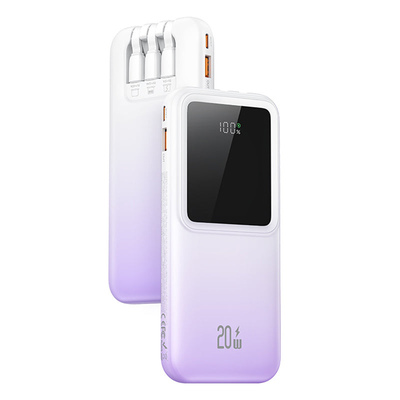 USAMS US-CD193 PD 20W+QC3.0 Fast Charging Power Bank with Cables Digital Display 10000mAh Portable Phone Charger