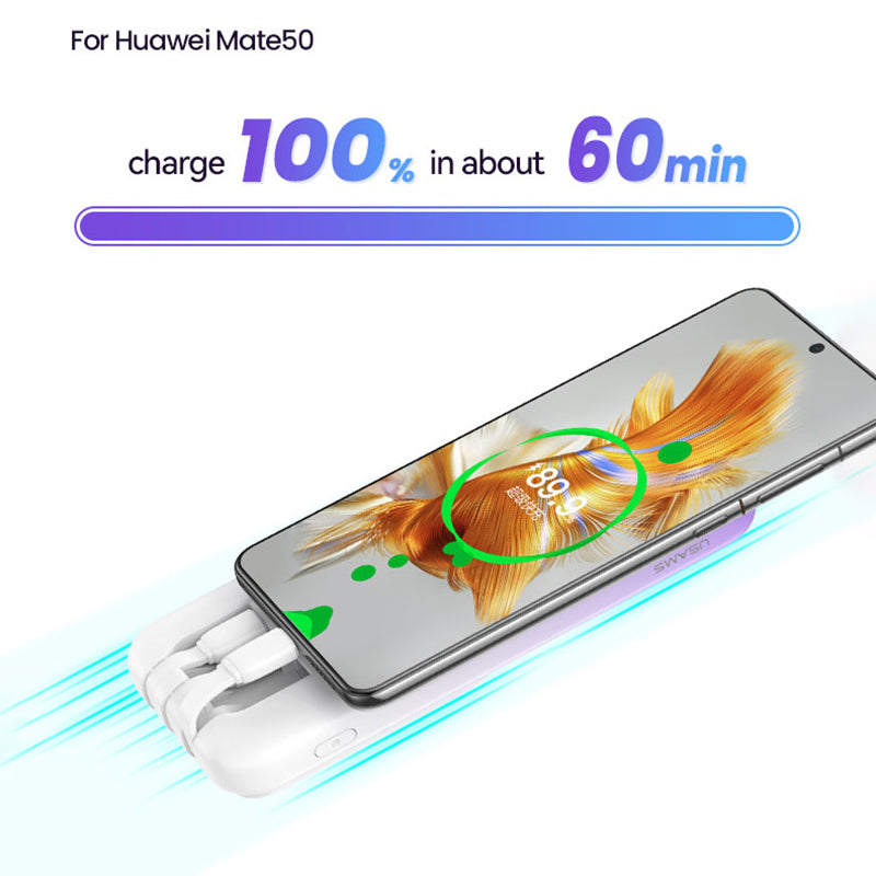 USAMS US-CD193 PD 20W+QC3.0 Fast Charging Power Bank with Cables Digital Display 10000mAh Portable Phone Charger