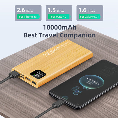 M7-C-M1 10000mAh Wood Grain Power Bank Digital Display Portable Phone Charger