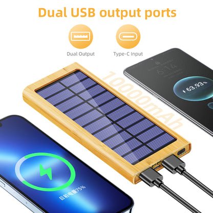 M7-M1 Wooded Texture Digital Display Solar Power Bank 10000mAh Mobile Phone Portable Charger