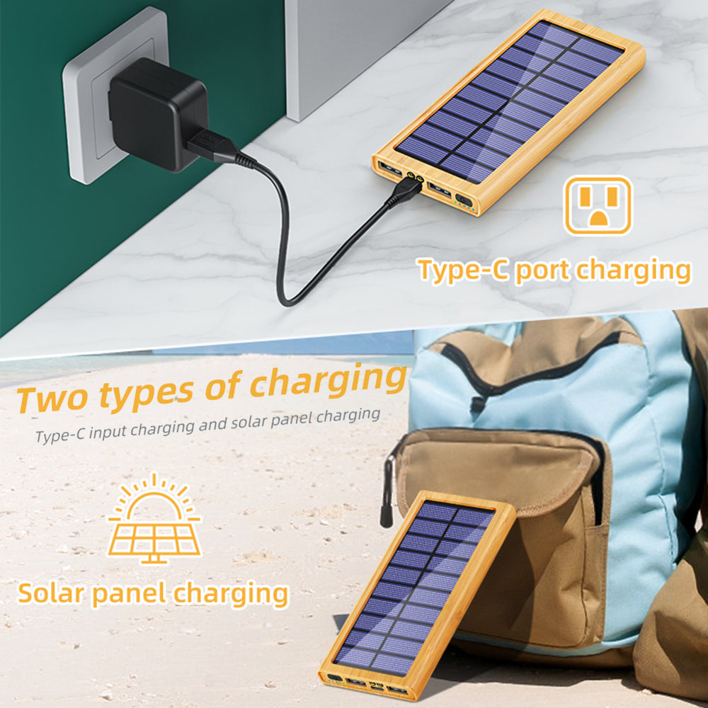 M7-M1 Wooded Texture Digital Display Solar Power Bank 10000mAh Mobile Phone Portable Charger