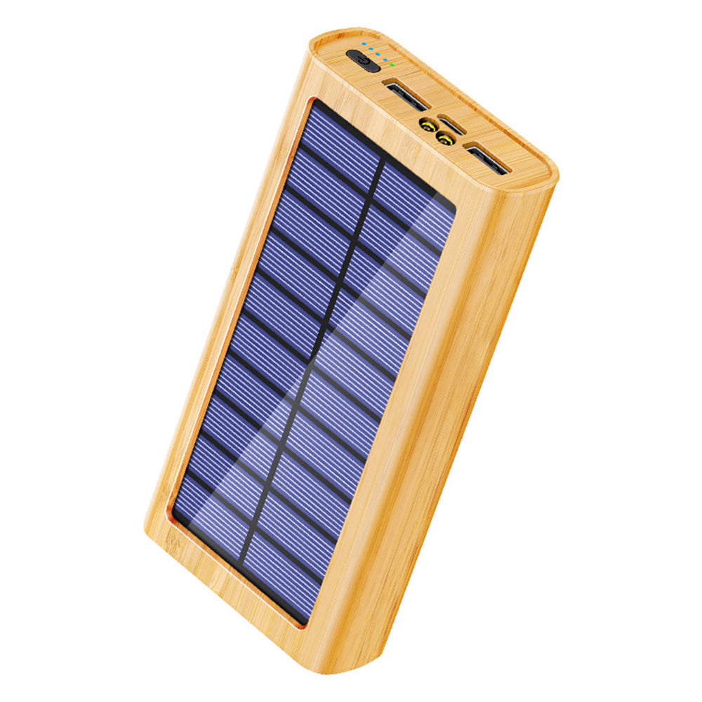 M8-M2 Wooded Texture 20000mAh Solar Power Bank Digital Display Portable Phone Charger External Battery Pack