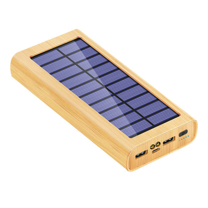 M8-M2 Wooded Texture 20000mAh Solar Power Bank Digital Display Portable Phone Charger External Battery Pack