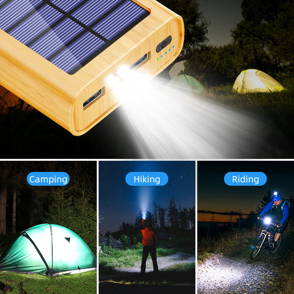 M8-M2 Wooded Texture 20000mAh Solar Power Bank Digital Display Portable Phone Charger External Battery Pack