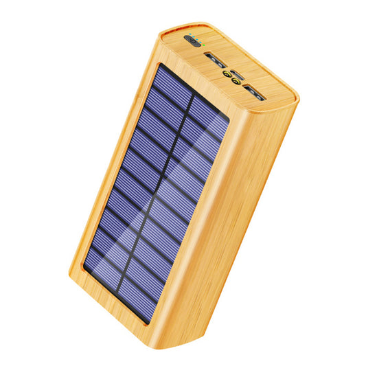 M9-M3 Digital Display Solar Power Bank Wooded Texture Portable Phone Charger 30000mAh External Battery Pack