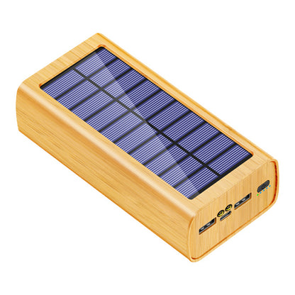 M9-M3 Digital Display Solar Power Bank Wooded Texture Portable Phone Charger 30000mAh External Battery Pack