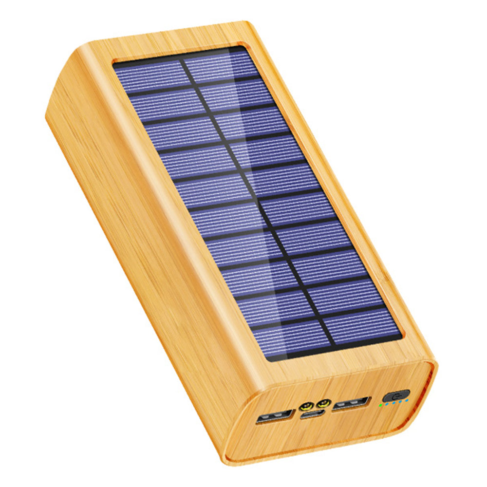 M9-M3 Digital Display Solar Power Bank Wooded Texture Portable Phone Charger 30000mAh External Battery Pack