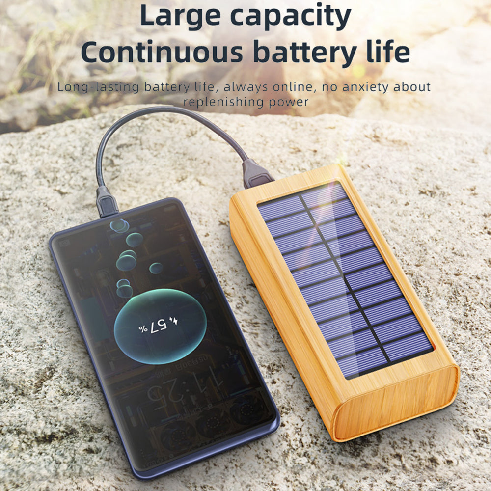 M9-M3 Digital Display Solar Power Bank Wooded Texture Portable Phone Charger 30000mAh External Battery Pack