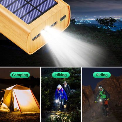 M9-M3 Digital Display Solar Power Bank Wooded Texture Portable Phone Charger 30000mAh External Battery Pack