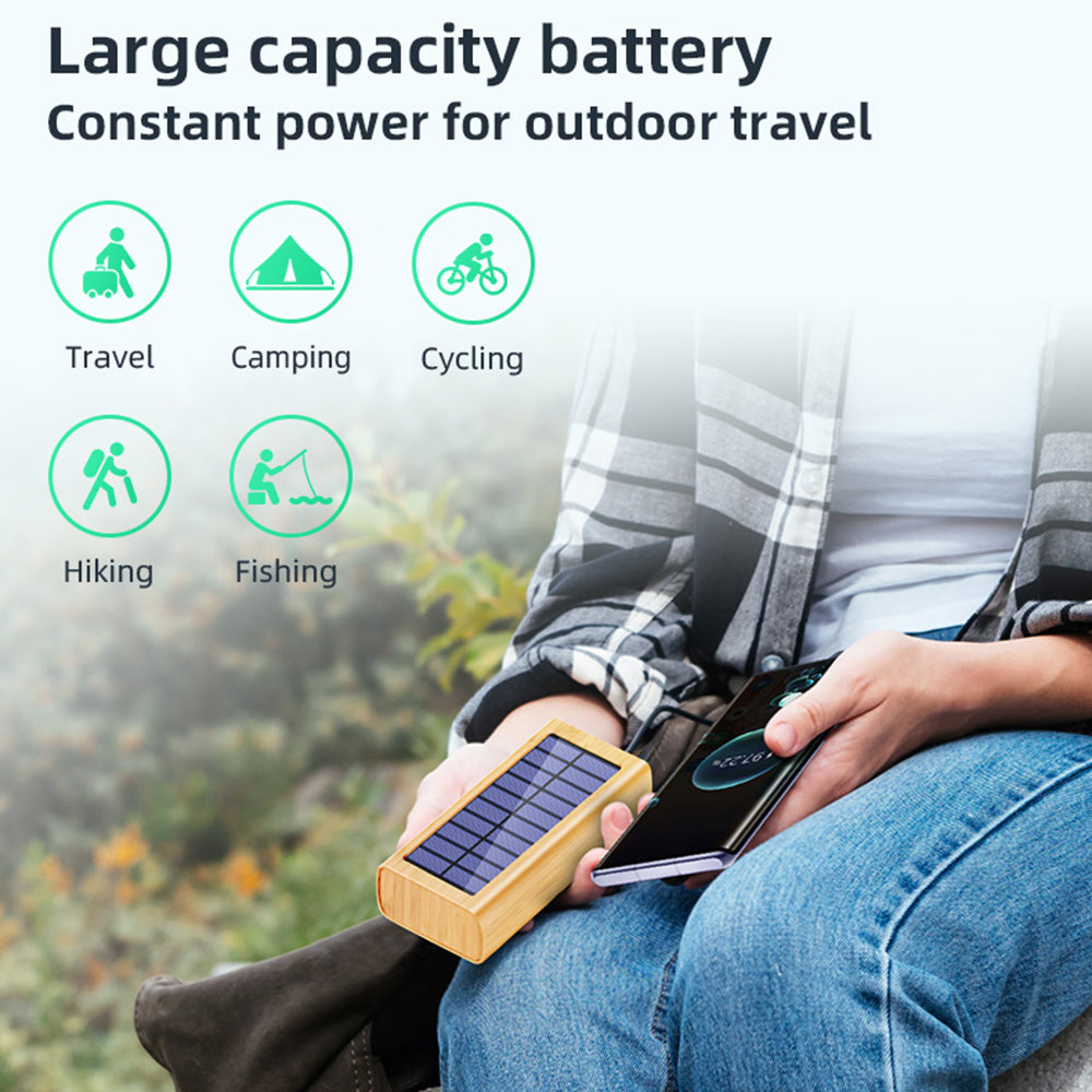 M9-M3 Digital Display Solar Power Bank Wooded Texture Portable Phone Charger 30000mAh External Battery Pack