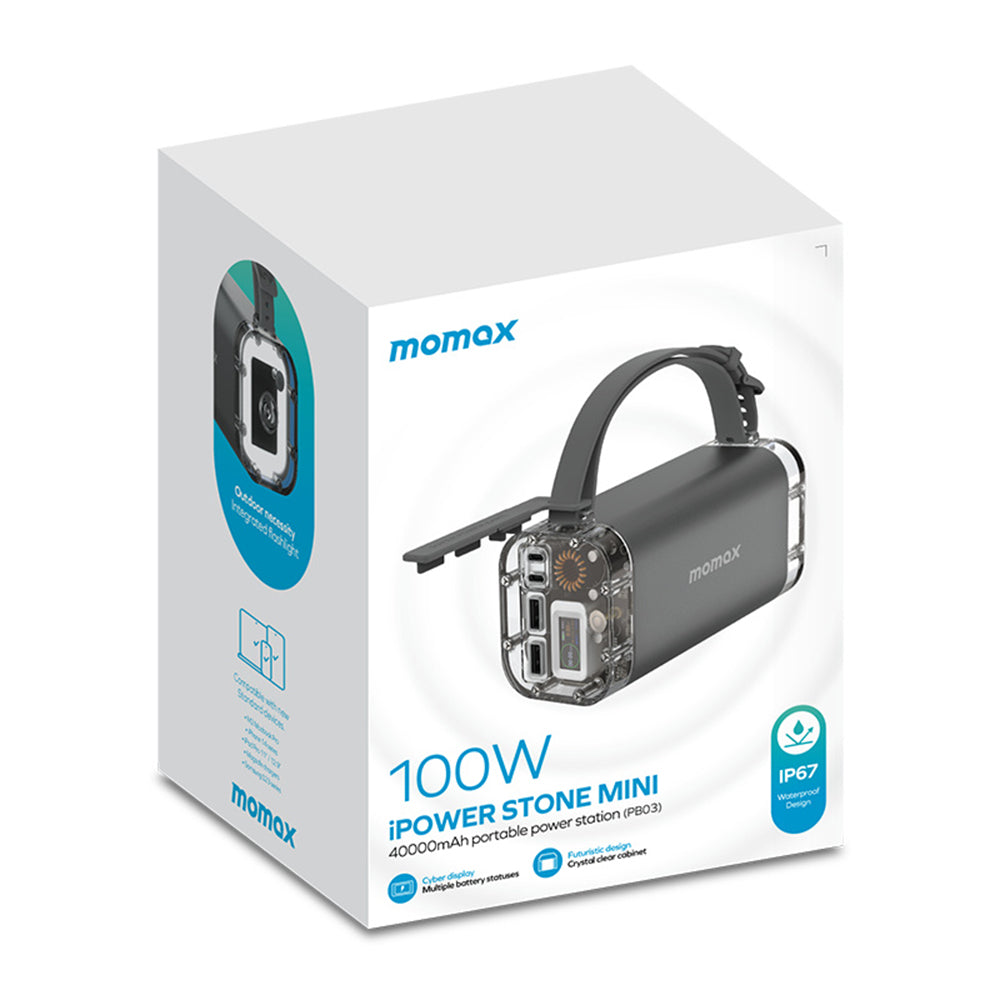 MOMAX iPower Stone Mini Clear Outdoor 40000mAh 154Wh Power Station Bi-directional 100W Power Bank Portable Phone Charger