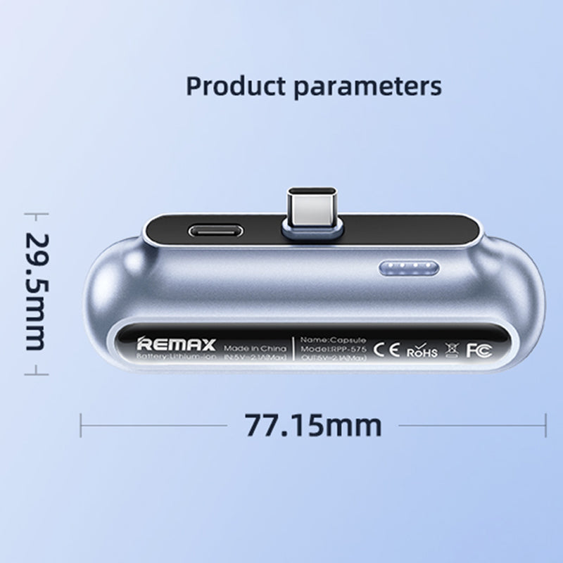 REMAX RPP-575 Capsule Series 2.1A Type-C Power Bank 2500mAh Emergency Direct Charging Phone Charger External Battery Pack