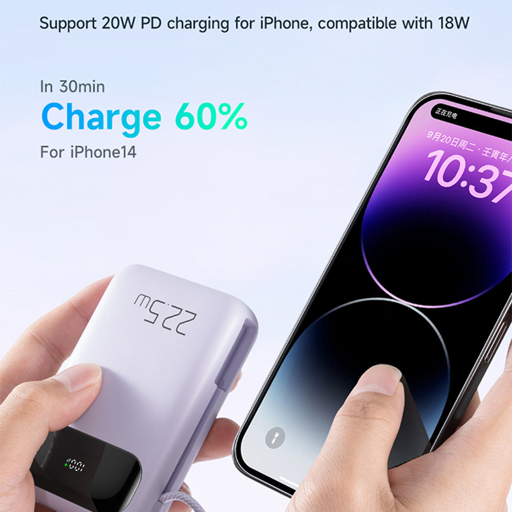 MCDODO MC-325 PD 22.5W Power Bank with iP Cable, 10000mAh Phone Battery Pack Portable Charger