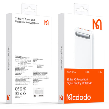 MCDODO MC-388 22.5W PD Digital Display Power Bank 10000mAh Portable Phone Charger External Battery Pack