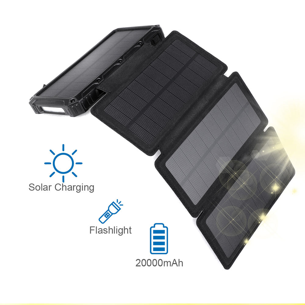 20000mAh Folding Solar Power Panel Universal Cell Phone Power Bank Emergency Solar Battery with Flashlight