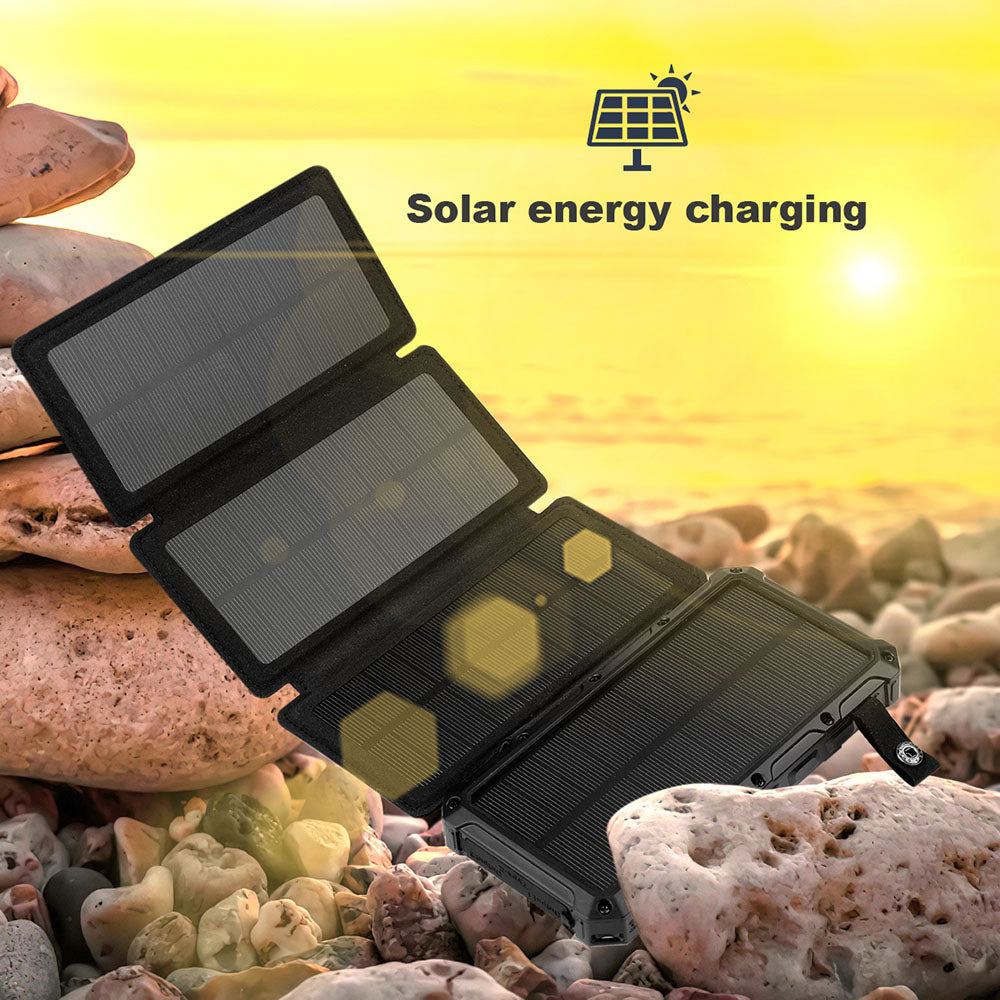 20000mAh Folding Solar Power Panel Universal Cell Phone Power Bank Emergency Solar Battery with Flashlight