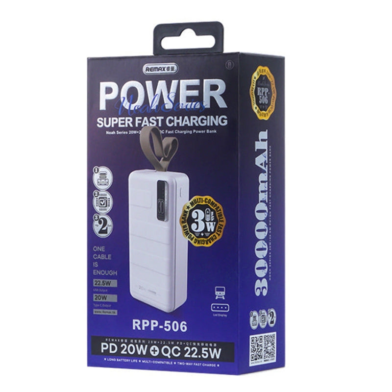 REMAX RPP-506 30000mAh Power Bank 20W+22.5W PD+QC Fast Charging Mobile Phone Charger with LED Display