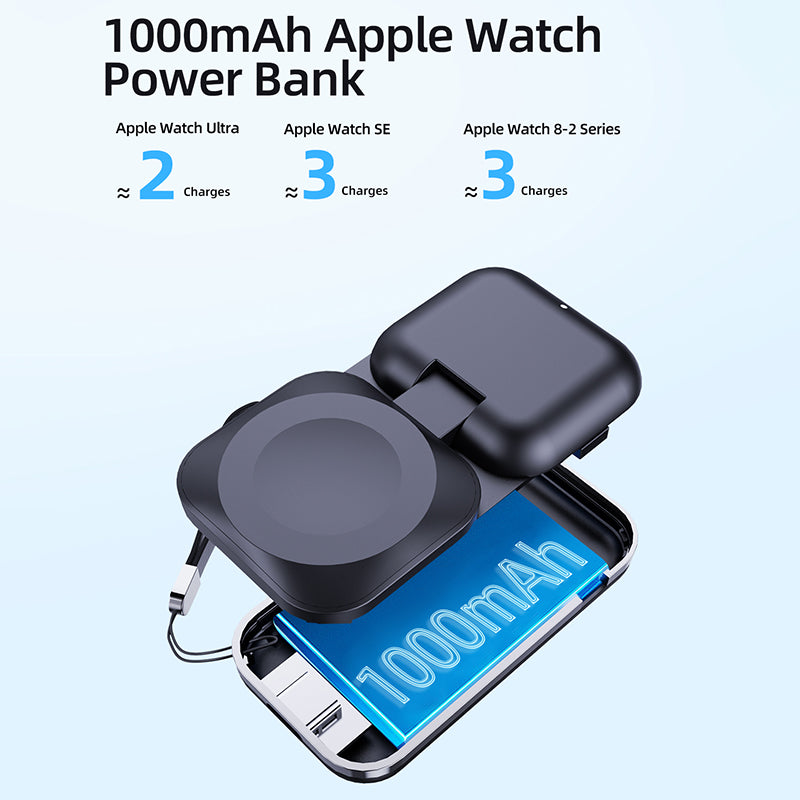 V20A Magnetic Wireless Watch Charger 1000mAh Folding Watch Power Bank for Apple Watch Series 2-8 Generation