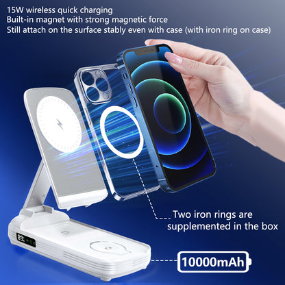 007 Digital Display PD 20W 10000mAh Power Bank Watch Earphone Foldable Phone Wireless Charger