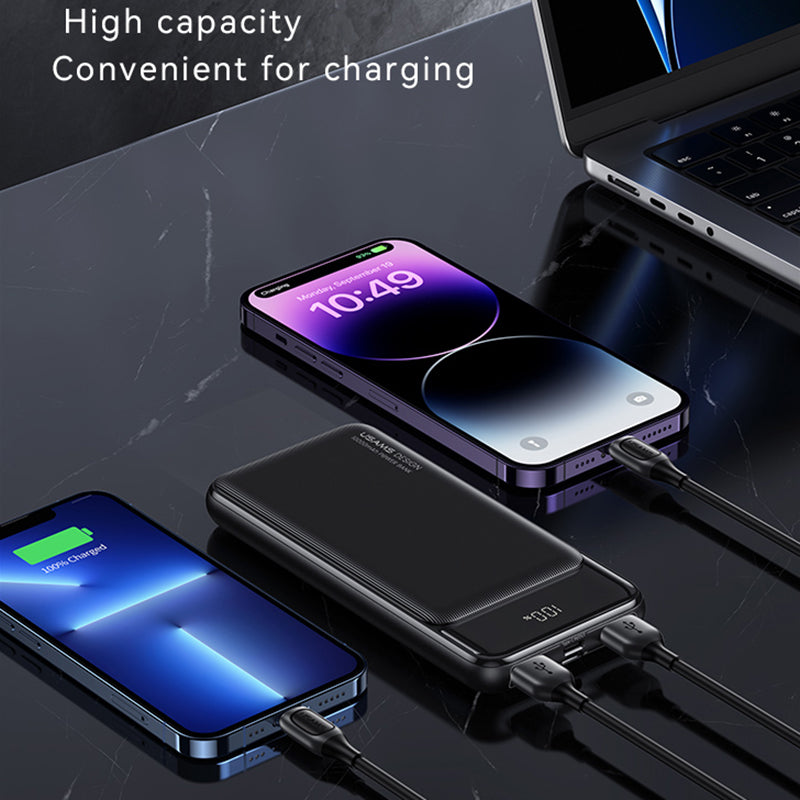 USAMS US-CD198 XY Series 10000mAh 2 USB + 1 Type-C Power Bank Digital Display Phone External Battery