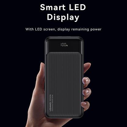 USAMS US-CD198 XY Series 10000mAh 2 USB + 1 Type-C Power Bank Digital Display Phone External Battery